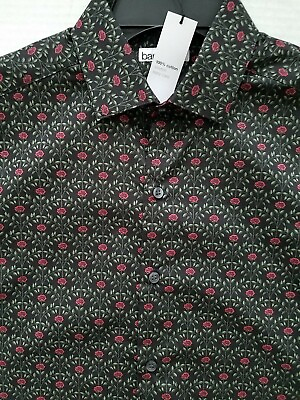 #ad Bar III Mens Black with Red Rose Arch Stretch Slim Easy Care Dress Shirt $17.40