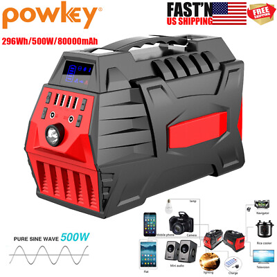 Powkey 500W Portable Power Station 296Wh Solar Generator Ternary Lithium Battery $175.00