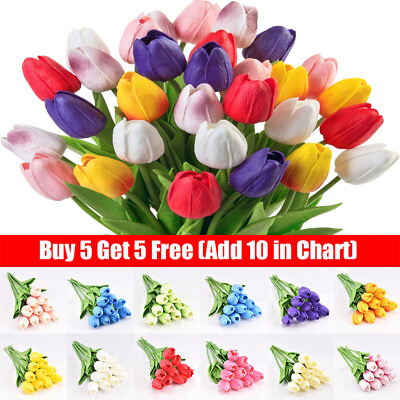 #ad Artificial Tulip Flowers Fake PU Real Touch Bouquet for Wedding Party Home Decor $2.99