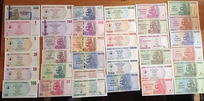 #ad Amazing Zimbabwe 2003 2009 Inflation Mega Set 36 Notes 1 cent 10 Trillion UNC $425.00
