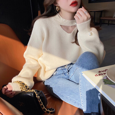 #ad Women Warm Knitted Jumper Top Sweater Jumper Knitwear Hollow Out Pullover Top $24.99