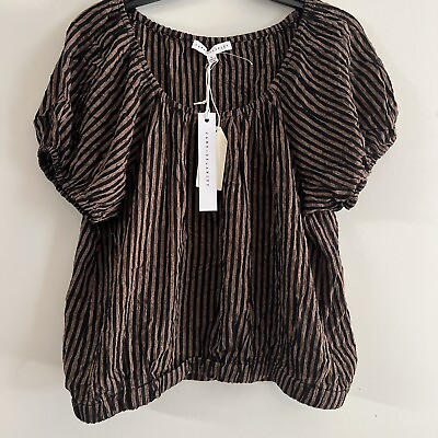 #ad Jane Delancey Womens Floral Peasant Top Size Small S Brown Stripes Short Sleeves $21.16