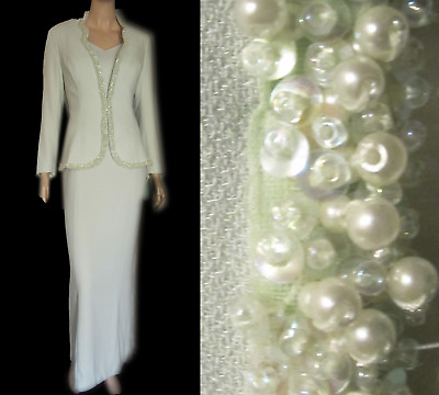 #ad UNWORN Vntg JUNNIE LEIGH Seafoam Formal Gown w Peplum Blazer B36 Beads Sequins $129.99