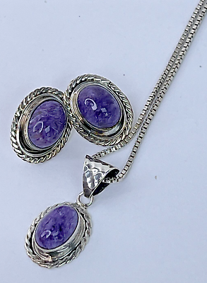 #ad Jay King DTR Mine Finds Purple Charoite Sterling Silver Earrings Necklace 18” $125.00