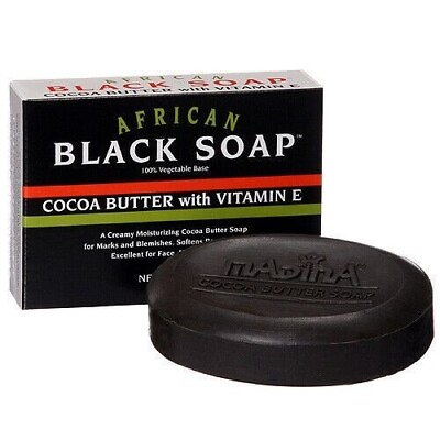 #ad Madina African Black Soap Cocoa Butter with Vitamin E 3.5 OZ Vegan 6 or 12 Pack $19.99