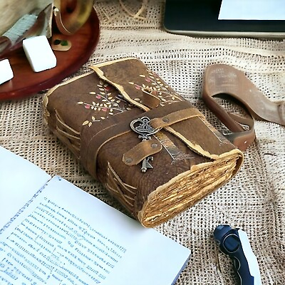 #ad tree of life vintage leather journal grimoire journal with antique key gifts $65.99