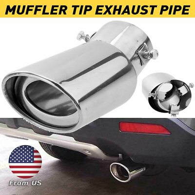 #ad Car Universal Chrome Stainless Steel Rear Round Exhaust Pipe Tail Muffler Tip AJ $12.99