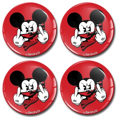#ad 4 x 65mm Silicone Stickers For Wheel Center Centre Hub Caps Mouse Red Finger $10.99