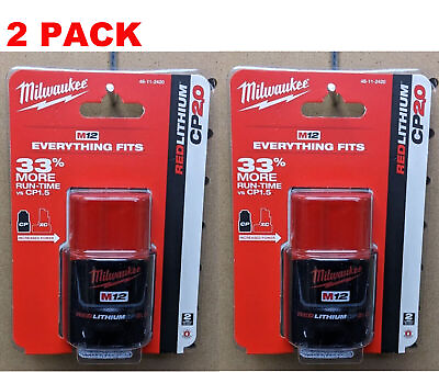#ad 2 Pack Genuine Milwaukee 48 11 2420 M12 REDLITHIUM 2.0Ah 12 Volt Compact Battery $38.58