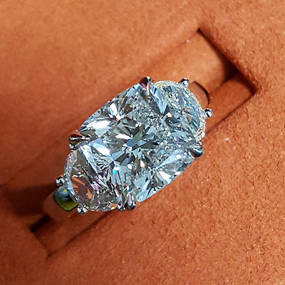 #ad 2.30Ctw Cushion Cut 3 Stone Diamond Engagement Ring G VVS2 EGL USA $16262.40