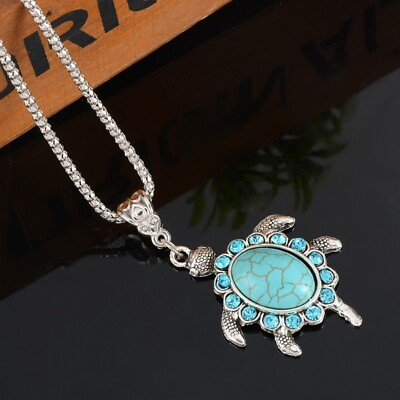 #ad Boho 925 Sterling Silver Sea Turtle Charms Vintage Turquoise Pendant Necklace $15.74