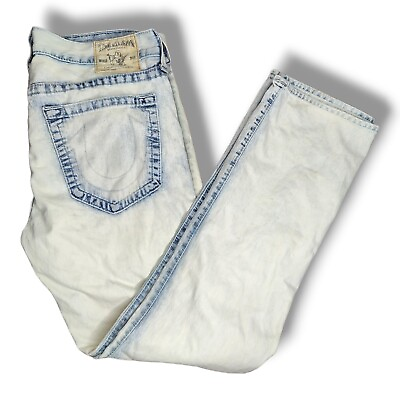 #ad True Religion Men#x27;s Jeans Geno 36x32 USA Light Acid Button Fly Big T No Flaps $55.19