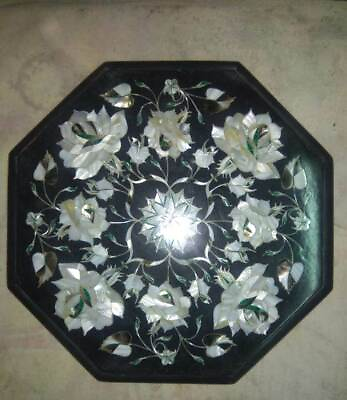 #ad 12quot; Black Marble Center Table Top Pietra Dura​ Inlay Handmade Home Decor room $237.00