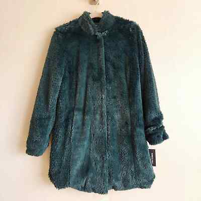 #ad Kenneth Cole Women Shaggy Green Faux Fur Casual Mid Length Winter Jacket Size S $112.50