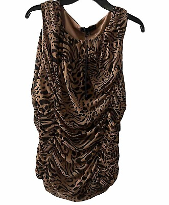 #ad Jane Delancey Sleeveless Ruched Tank Top Tunic Brown Animal Print Size XL NWT $19.15