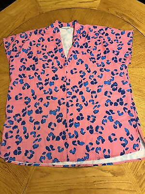 #ad First Love Pink Blue Leopard V Neck Short Sleeve Top Blouse Plus Size 2X $8.99