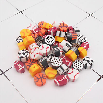 #ad 50 pcs Round Sports Balls Clay Beads Bracelet Necklace Jewelry DIY Crafts 10 mm $4.08