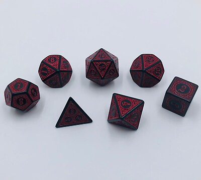 #ad 7 Red and Black Dice Set Polyhedral Dark DND RPG Board Table Games Fantasy Damp;D $8.95