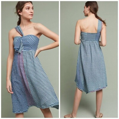 #ad Anthropologie New Waverly One Shoulder Plaid by Maeve Ruffle Dress Size 4 $87.00