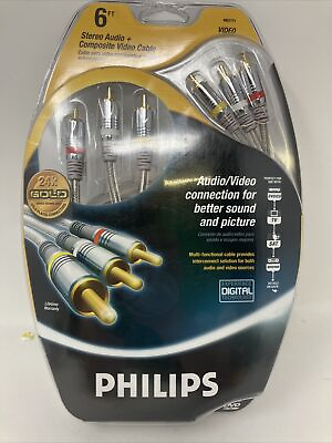#ad Philips M62771 6ft Stereo Audio amp; Composite Video 24K Gold Plated Cables **NEW** $15.00