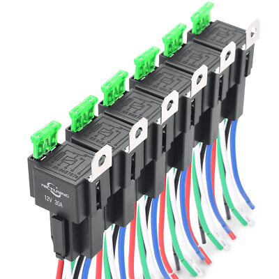 #ad #ad 6Pack 12V 30A Fuse Relay Switch Harness Set SPST 5Pin 14 AWG Hot Wires US $17.09