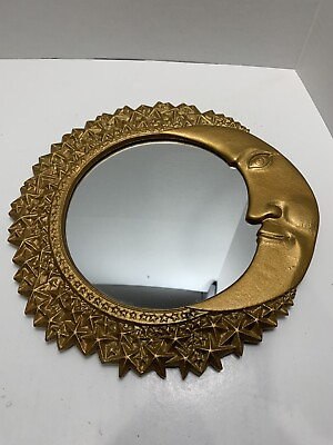 #ad Whimsical Gold Crescent Moon amp; Star Wall Hanging Mirror 12” Rare $80.00
