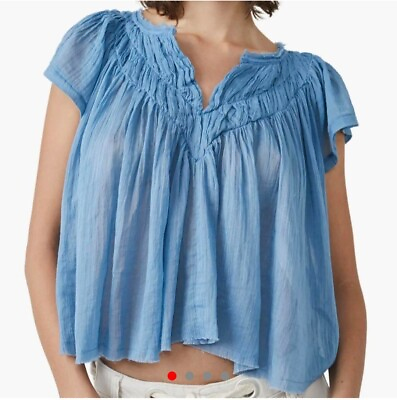#ad Women#x27;s Free People Padma Flutter Sleeve Blue Blouse. Size XS $32.00