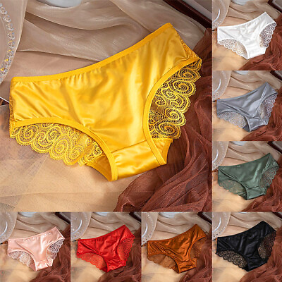 #ad Ladies Lace Satin Briefs Sexy Women Shiny Underwear Seamless Panties Knickers AU $2.99