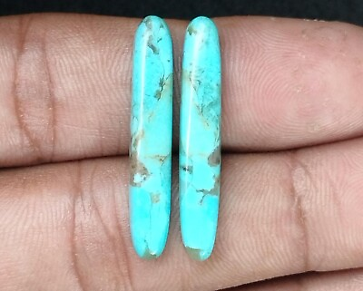 #ad Natural Blue Turquoise Oval Cabochon Duo Arizona Mined Gemstones 6x30 MM $19.49