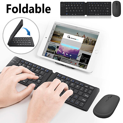 #ad Foldable Bluetooth Keyboard Optical 2.4Ghz Wireless Mouse For iPad Tablets Phone $15.95