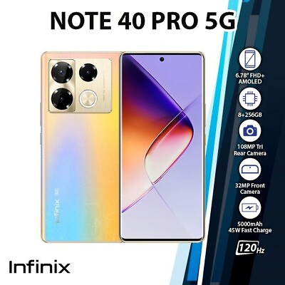 #ad Infinix Note 40 Pro Android Cell Phone Gold 8GB256GB Dual SIM Unlocked $354.99