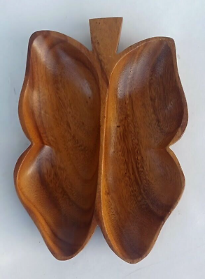 #ad Genuine Monkey Pod Vintage 70#x27;s Mid Century Modern Wooden Divided Bowl Butterfly $20.00