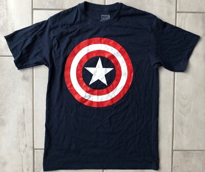 #ad Captain America Shield Mens Marvel Graphic T Shirt Blue Crew Neck 100% Cotton M $11.04