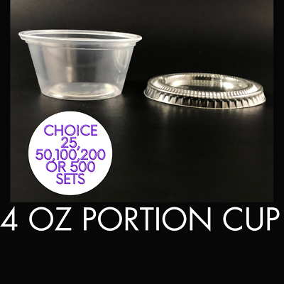 #ad 4 oz Plastic Clear Disposable Portion Cups with Lids for Sauce Cup BPA Free $38.95