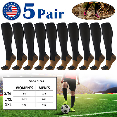 #ad #ad 5 Pairs Copper Compression Socks 20 30mmHg Graduated Support Mens Womens S M XXL $10.44