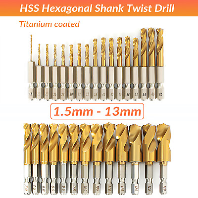 #ad HSS Titanium Coated Drill Bit Set 1 4quot; Hex Shank 1.5mm 13mm Bits High Speed $6.85