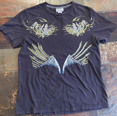 #ad Buffalo David Bitton Mens Tee T Shirt Size Small Embroidered Wings Faded $7.50