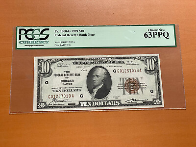 #ad $10 FR. 1860 G 1929 FEDERAL RESERVE BANKNOTE CHICAGO ILLINOIS 63 PPQ $224.99