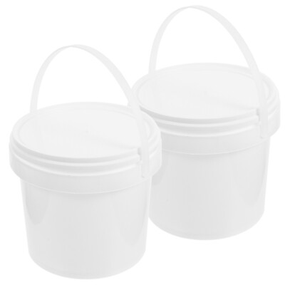 #ad Portable White Plastic Bucket with Handle and Lid 2pcs 2L Capacity VA $13.19