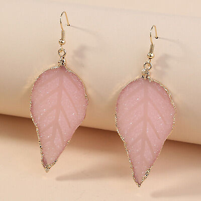 #ad Bohemian Drop Dangle Earrings Leaf Natural Pink Gemstone Handmade Boho Jewelry $9.94
