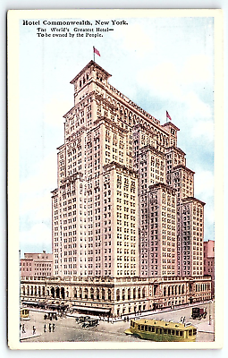#ad 1920s NEW YORK CITY HOTEL COMMONWEALTH BROADWAY AUTOS TROLLEY POSTCARD P2147 $12.50