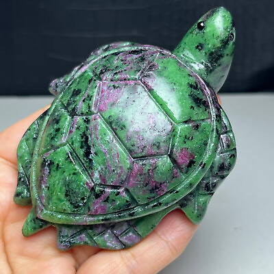 #ad 283g Natural Crystal Mineral Specimen. RUBY ZOISITE. Hand carved Sea turtle.ZX $79.99