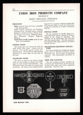 #ad 1929 Union Iron Products ad Street Road signs Chicago Vintage magazine print ad $14.65
