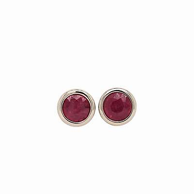 #ad Bezel Set Red Ruby Earrings in 14k Yellow Gold with Friction Backing Round 6mm $425.00
