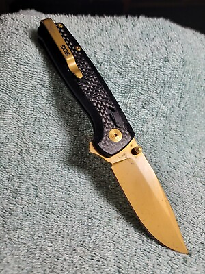 #ad SOG Terminus XR LTE Carbon Fiber CRYO CPM S35VN Knife Gold Tone With ClipUSED $46.75