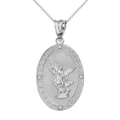 #ad 925 Sterling Silver CZ Archangel Michael Small Oval Pendant Necklace $41.99