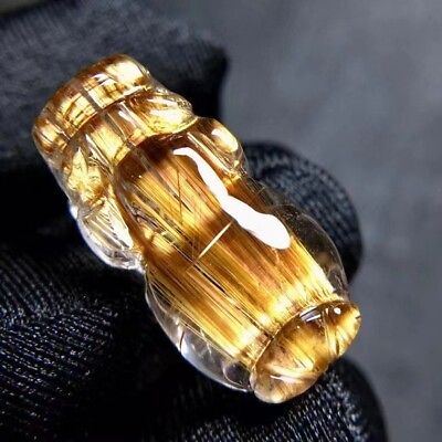 #ad Natural Gold Rutilated Quartz Gemstone Pi Xiu Crystal Pendant 21x10x9.3mm AAAA $250.00