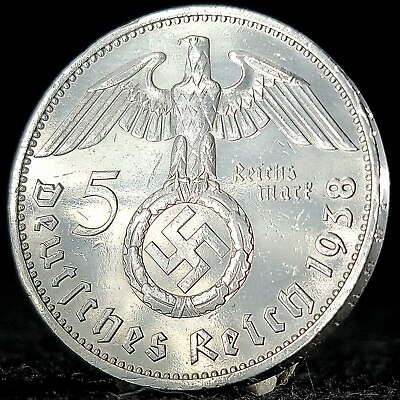 #ad Nazi Germany *Beautiful* Genuine WW2 Third Reich 5 Reichsmark 90% Silver Coin $39.99
