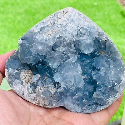 #ad 918g Natural Clear Blue Celestite Quartz Crystal Geode Heart Mineral Specimen $89.00