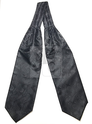 #ad Men#x27;s Black Paisley Italy Design Free Style Casual Ascot Cravat Formal Wedding $20.56